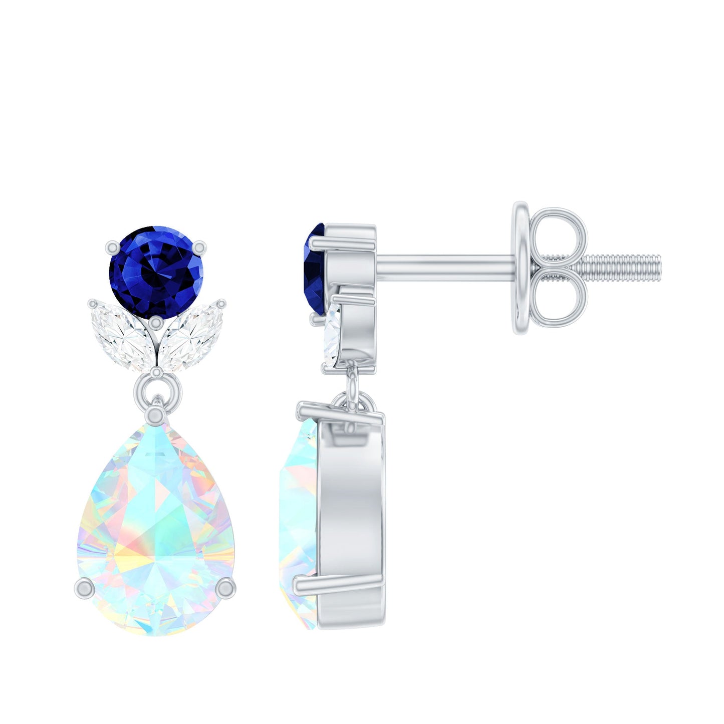 1.4 Carat Ethiopian Opal Teardrop Earrings with Lab Blue Sapphire