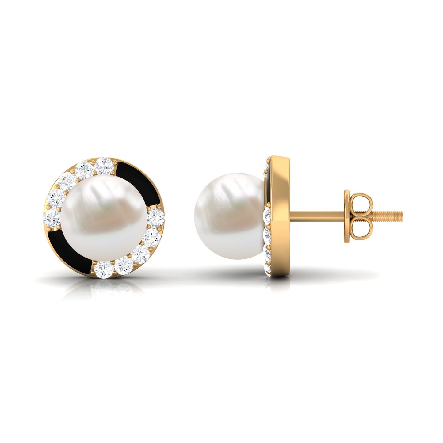 Classic Freshwater Pearl Stud Earrings with Diamond