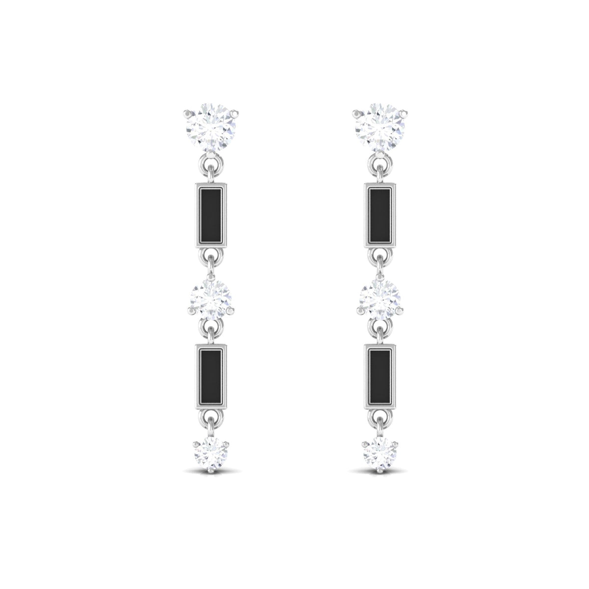 Moissanite Dangle Earrings with Black Enamel