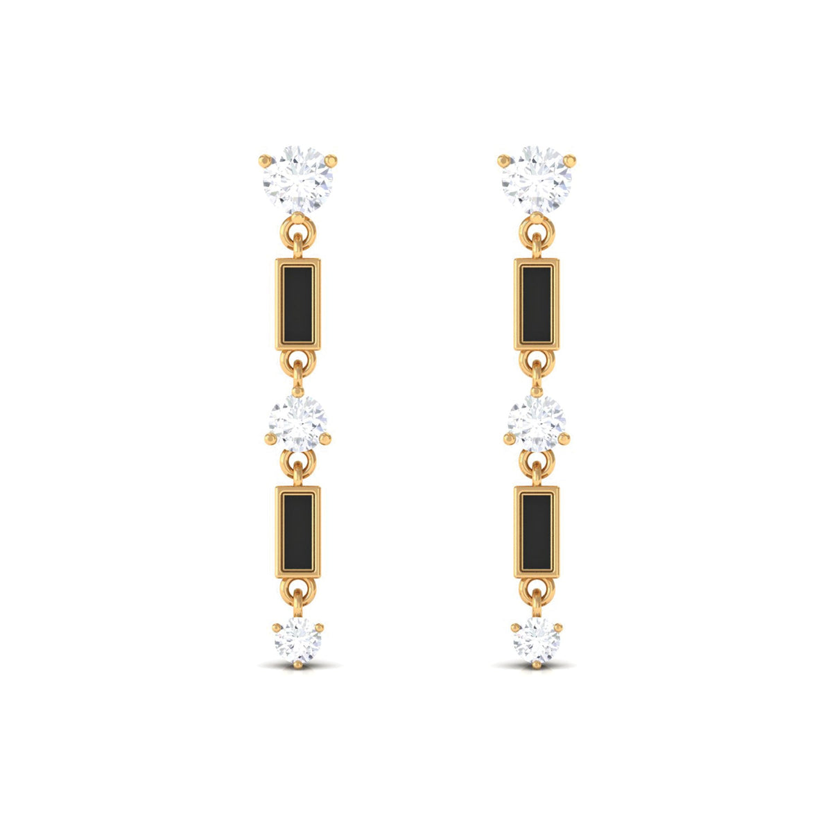 Moissanite Dangle Earrings with Black Enamel