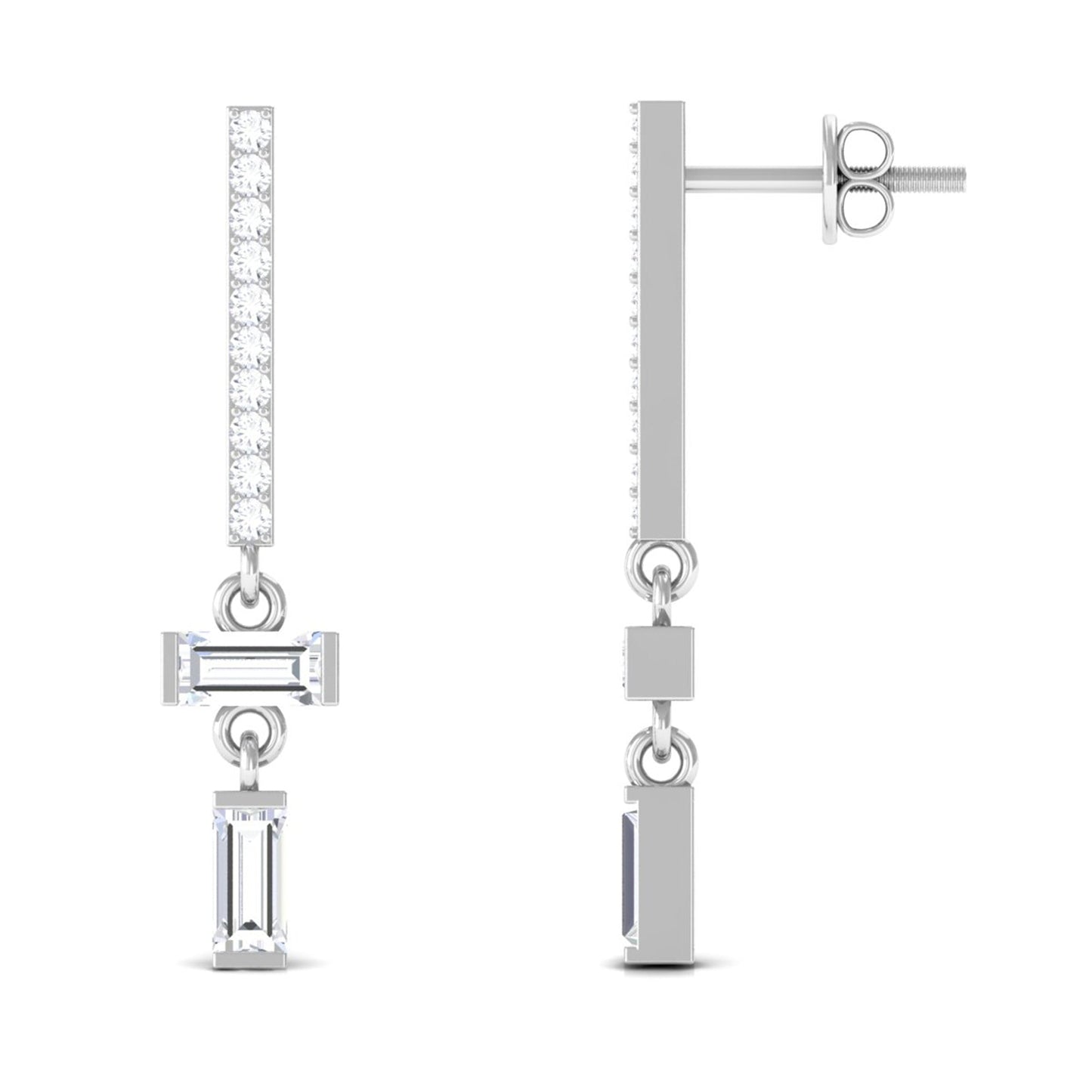 Certified Moissanite Dangle Drop Earrings with Screw Back