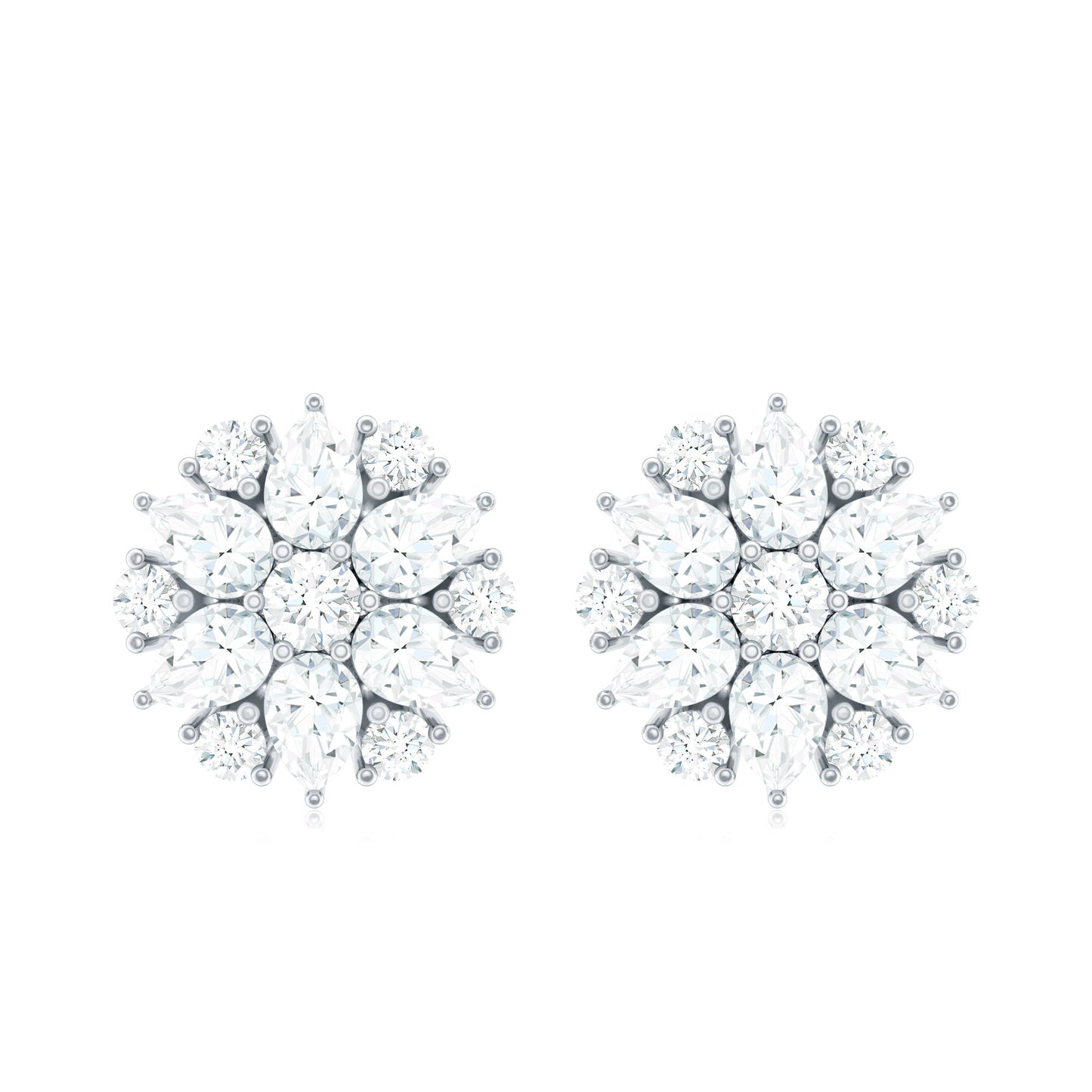 Certified Moissanite Flower Stud Earrings with Screw Back