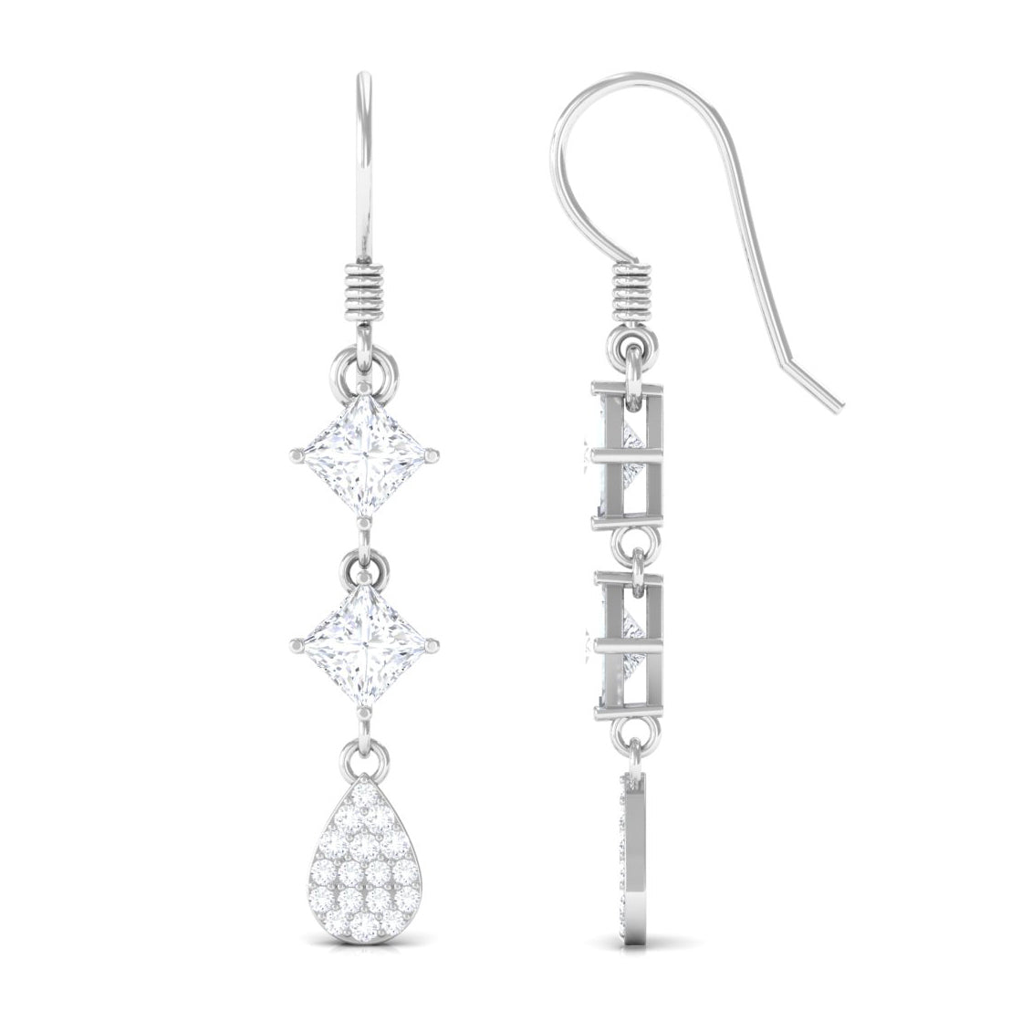 Certified Moissanite Dangle Earrings with Fish Hook