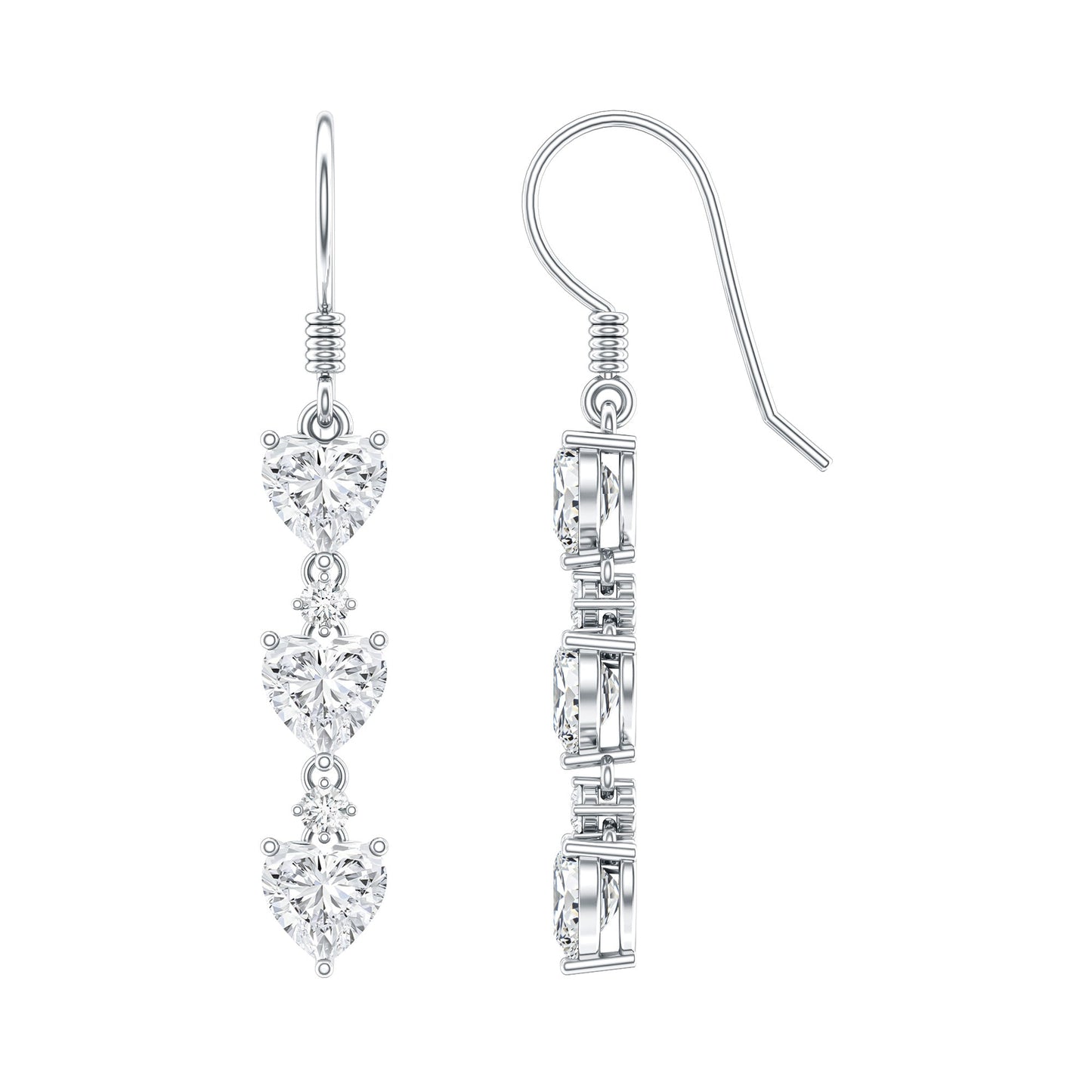 Heart and Round Shape Moissanite Dangle Earrings