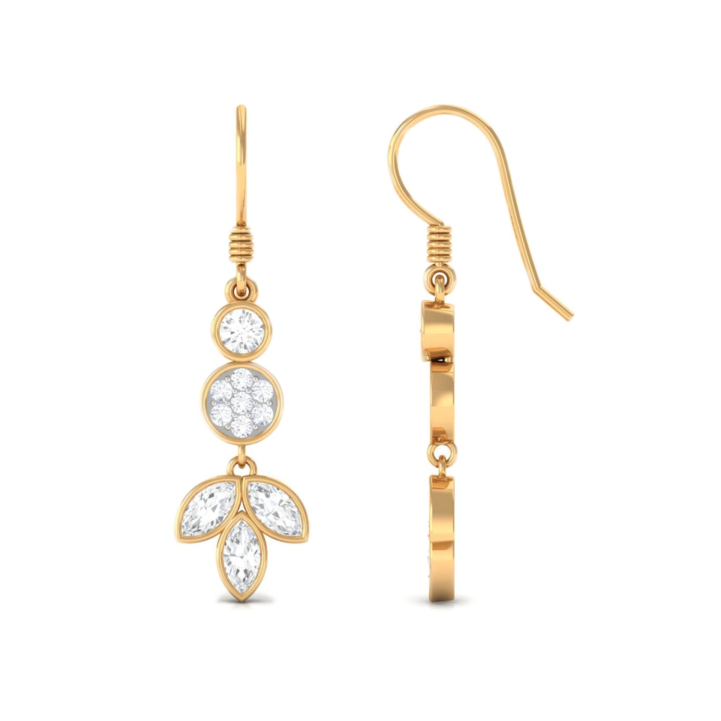 Marquise and Round Cut Moissanite Leaf Dangle Earrings