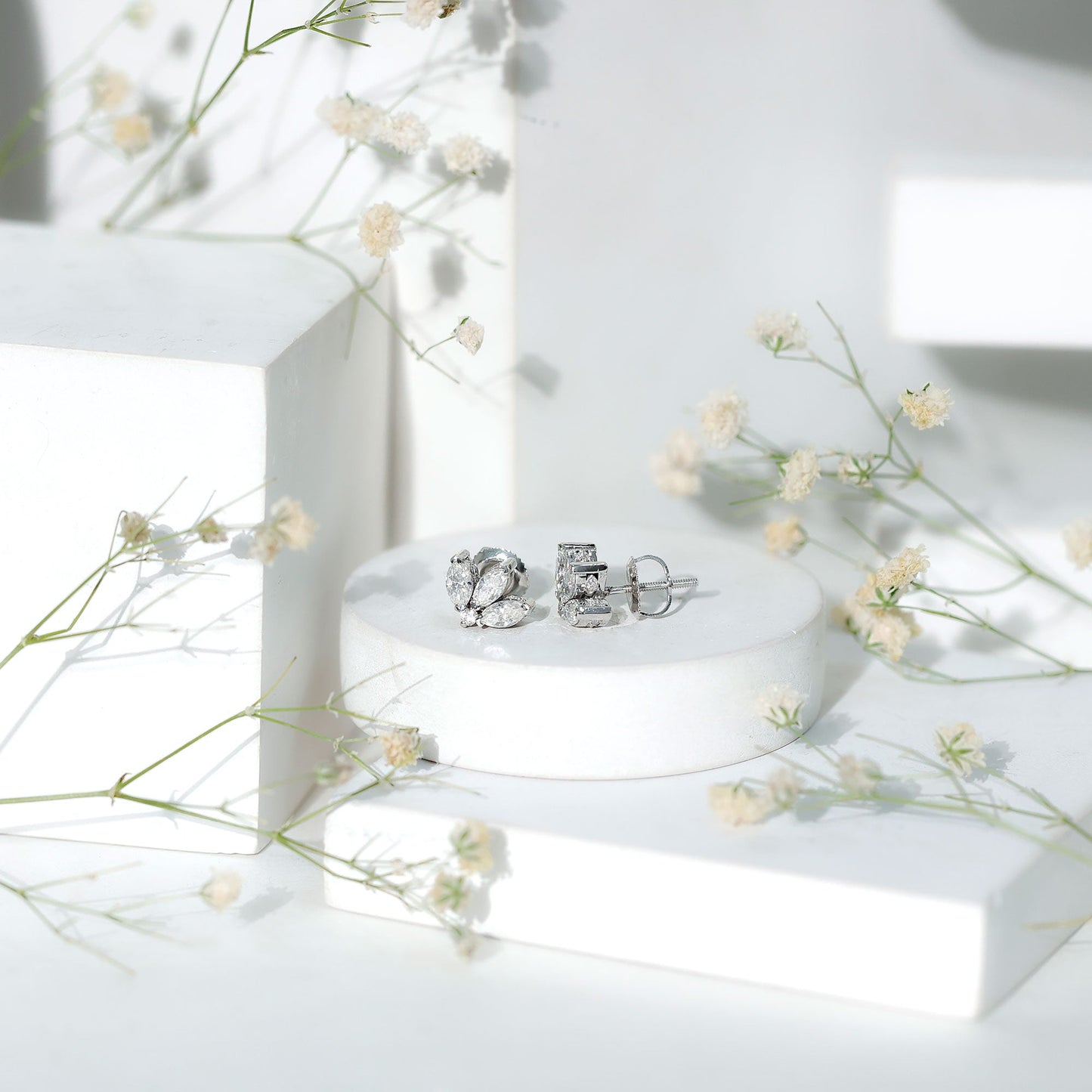 Certified Moissanite Lotus Flower Stud Earring