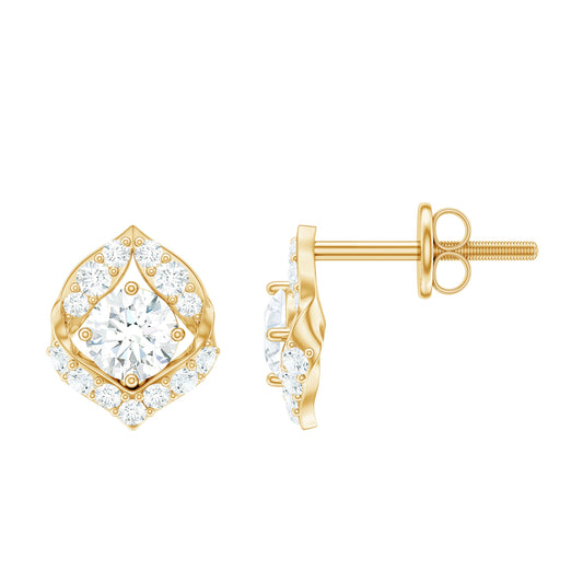 Nature Inspired Diamond Leaf Earrings with Screw Back
