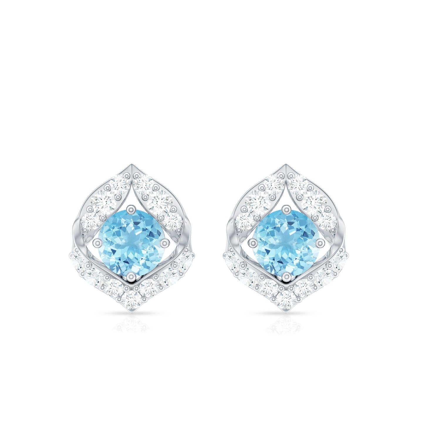 Vintage Inspired Aquamarine Diamond Leaf Earrings