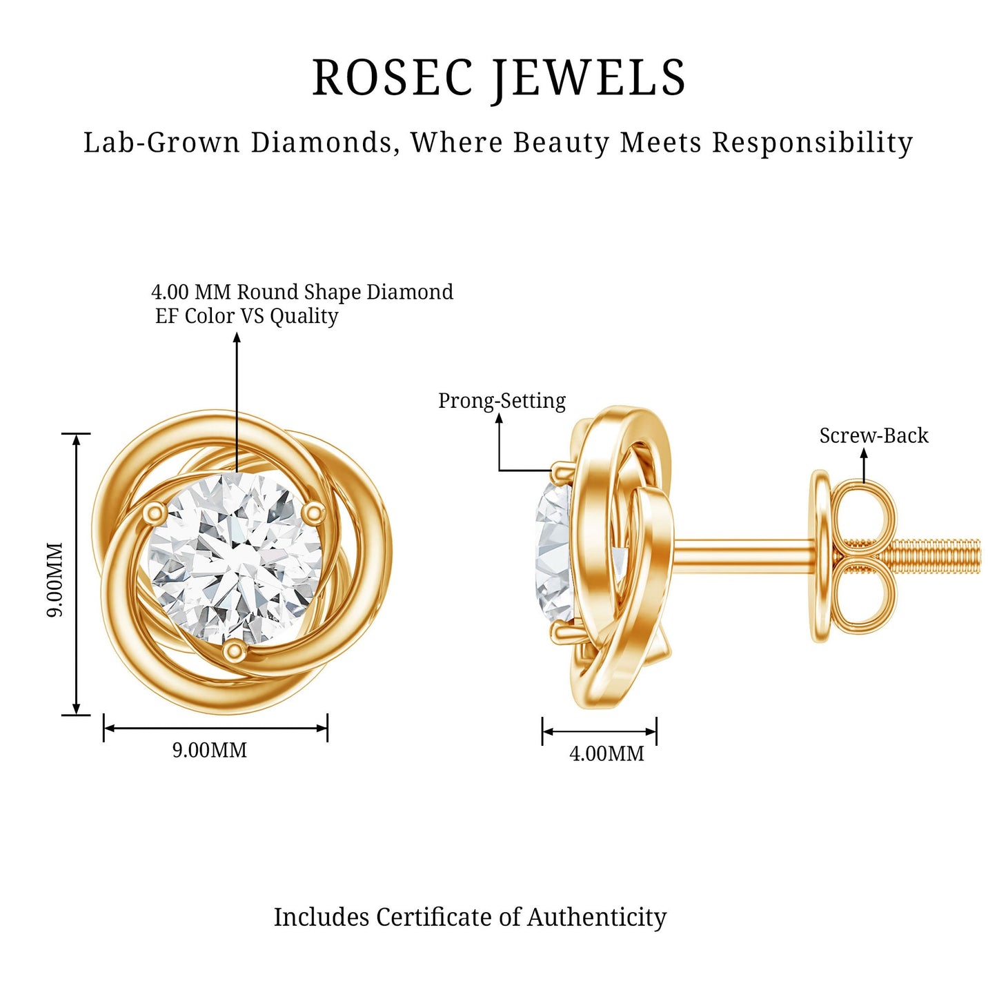 Certified Lab Grown Diamond Swirl Earrings With Screw Back