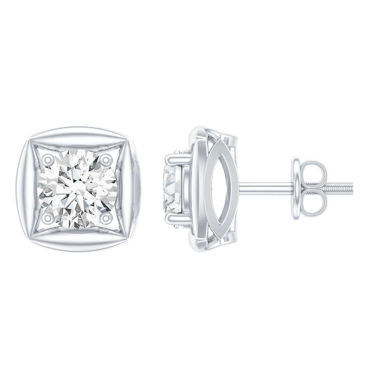 0.9 Carat Round Lab Grown Diamond Stud Earrings With Screw Back