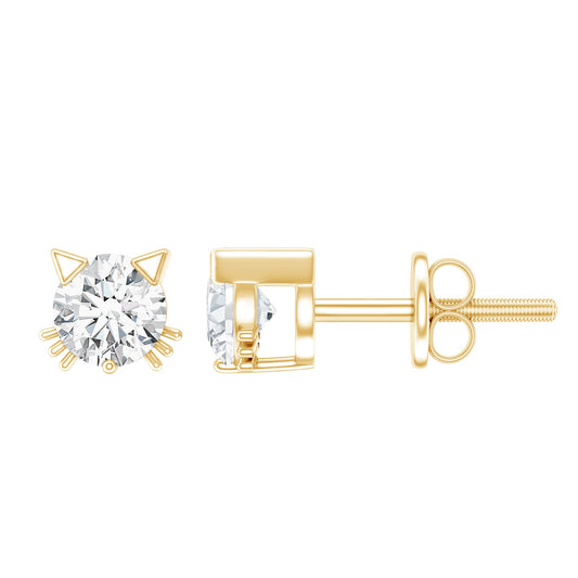 Certified 6MM Lab Grown Diamond Cute Cat Earrings