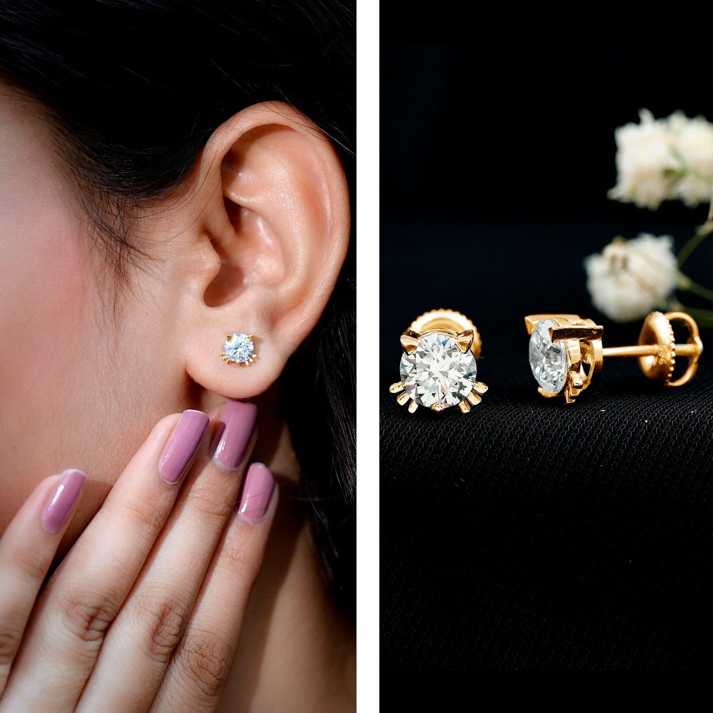 Certified 6MM Lab Grown Diamond Cute Cat Earrings
