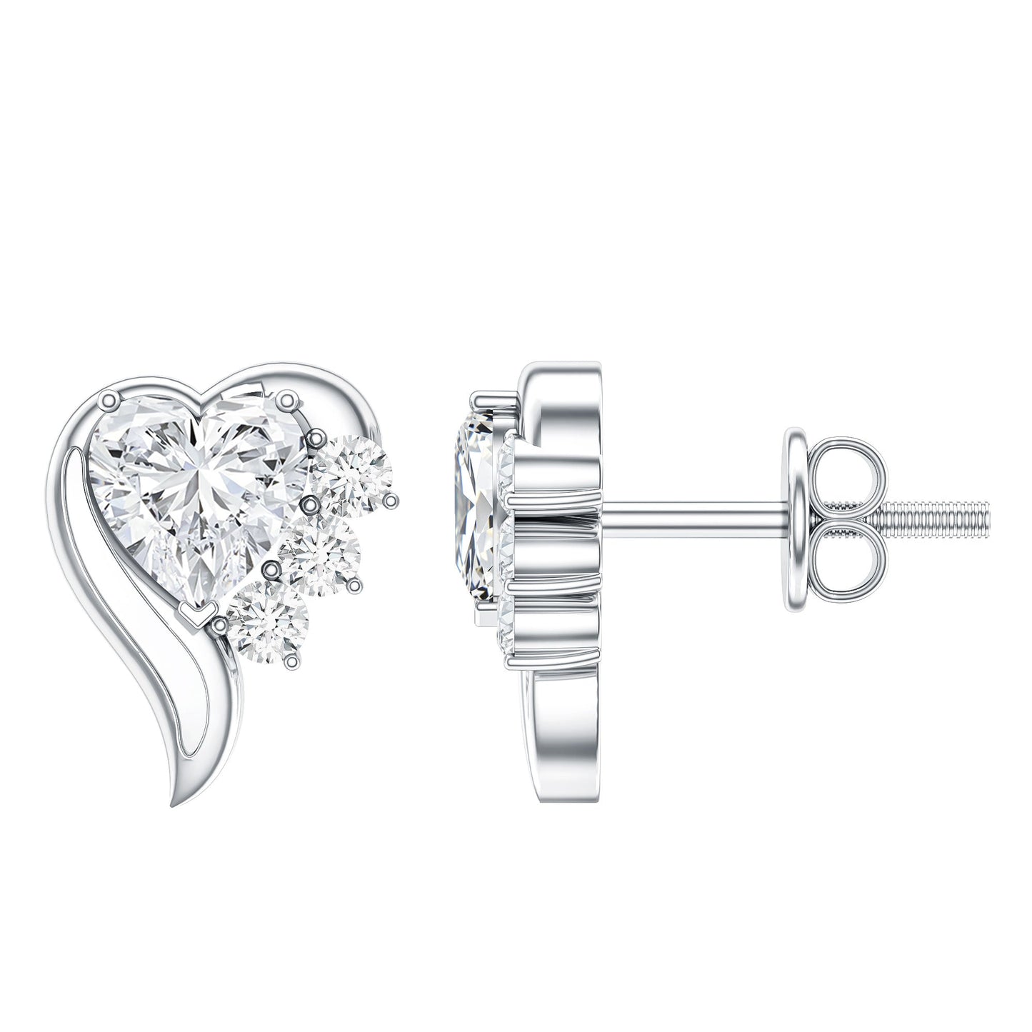 Heart Shape Lab Grown Diamond Minimal Stud Earrings with Screw Back