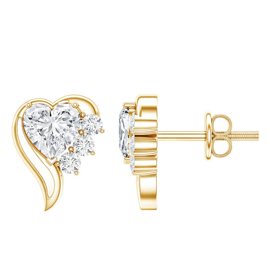 Heart Shape Lab Grown Diamond Minimal Stud Earrings with Screw Back