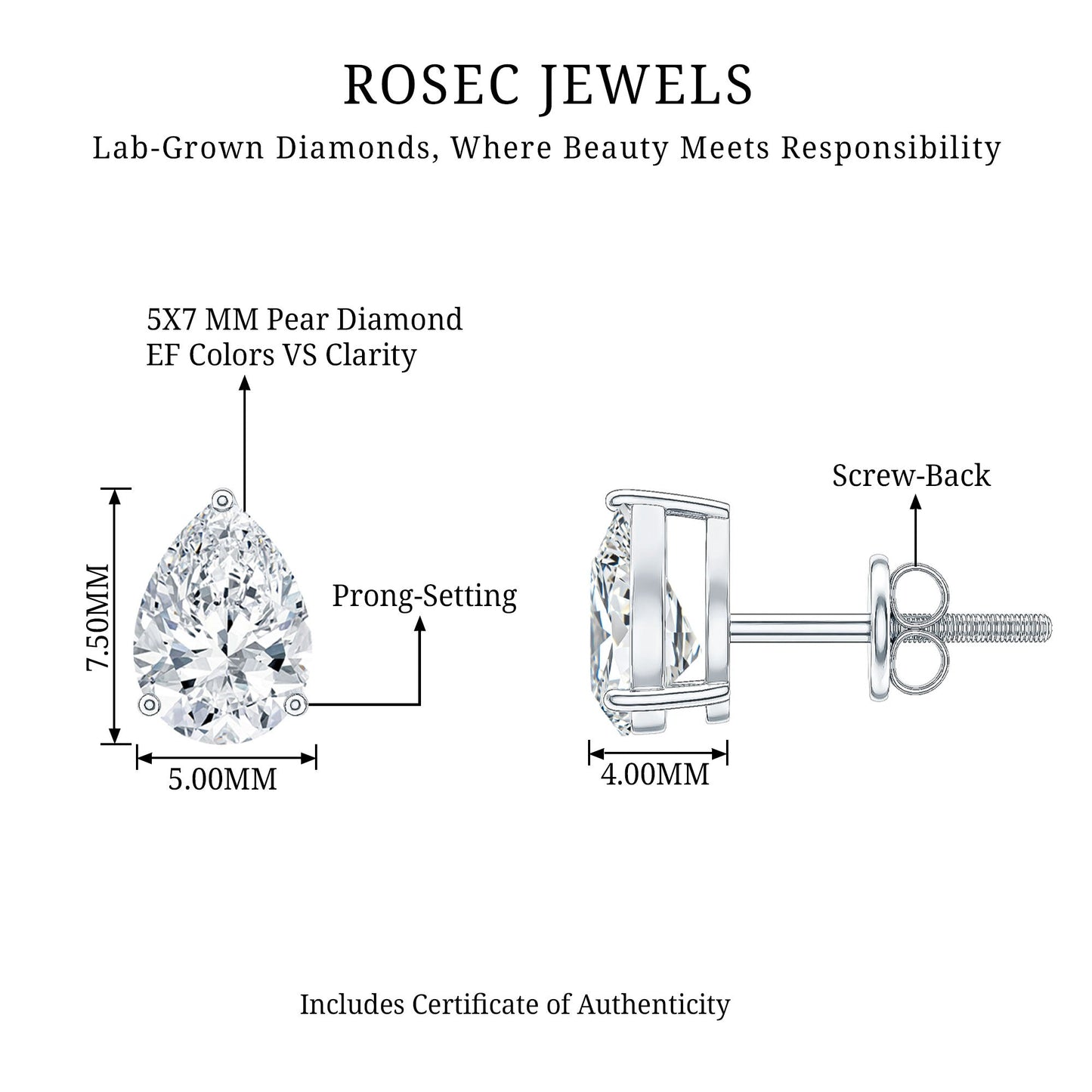 Pear Shape Lab Grown Diamond Solitaire Stud Earrings