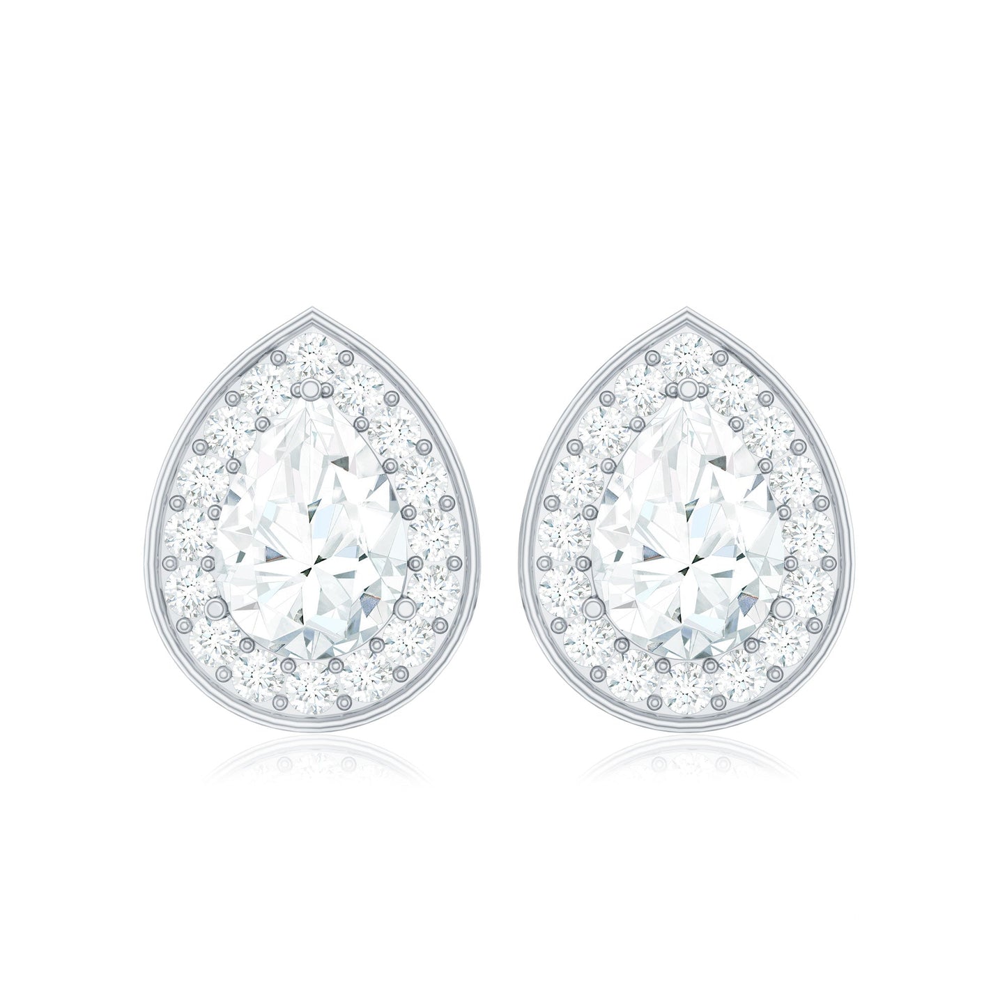 Pear Shape Lab Grown Diamond Classic Halo Stud Earrings