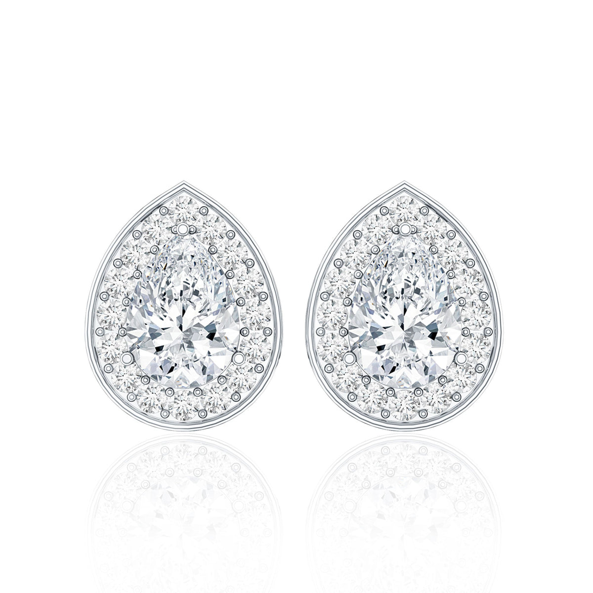 Pear Shape Lab Grown Diamond Classic Halo Stud Earrings