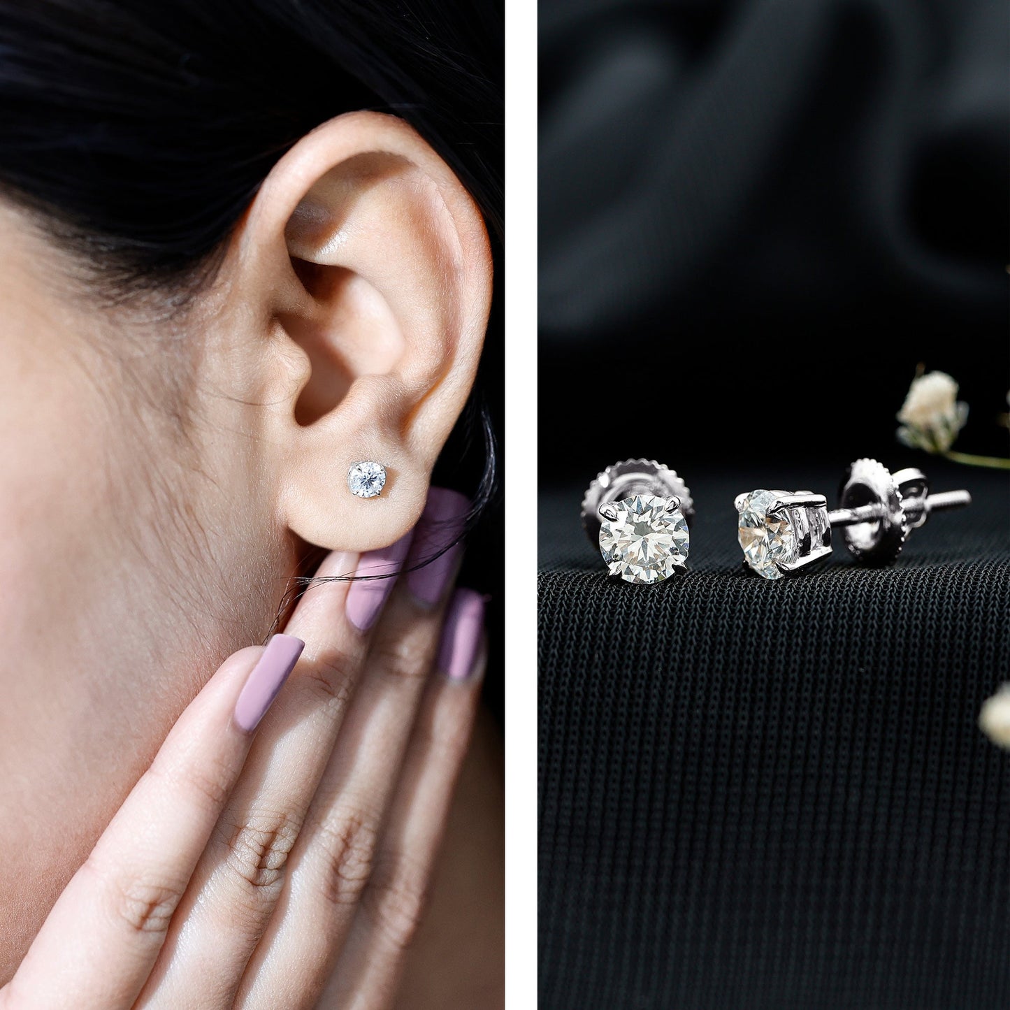 Lab Grown Diamond Solitaire Stud Earrings with Screw Back