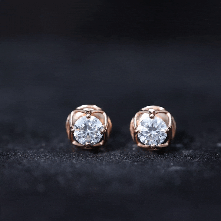 Round Lab Grown Diamond Solitaire Floral Stud Earrings