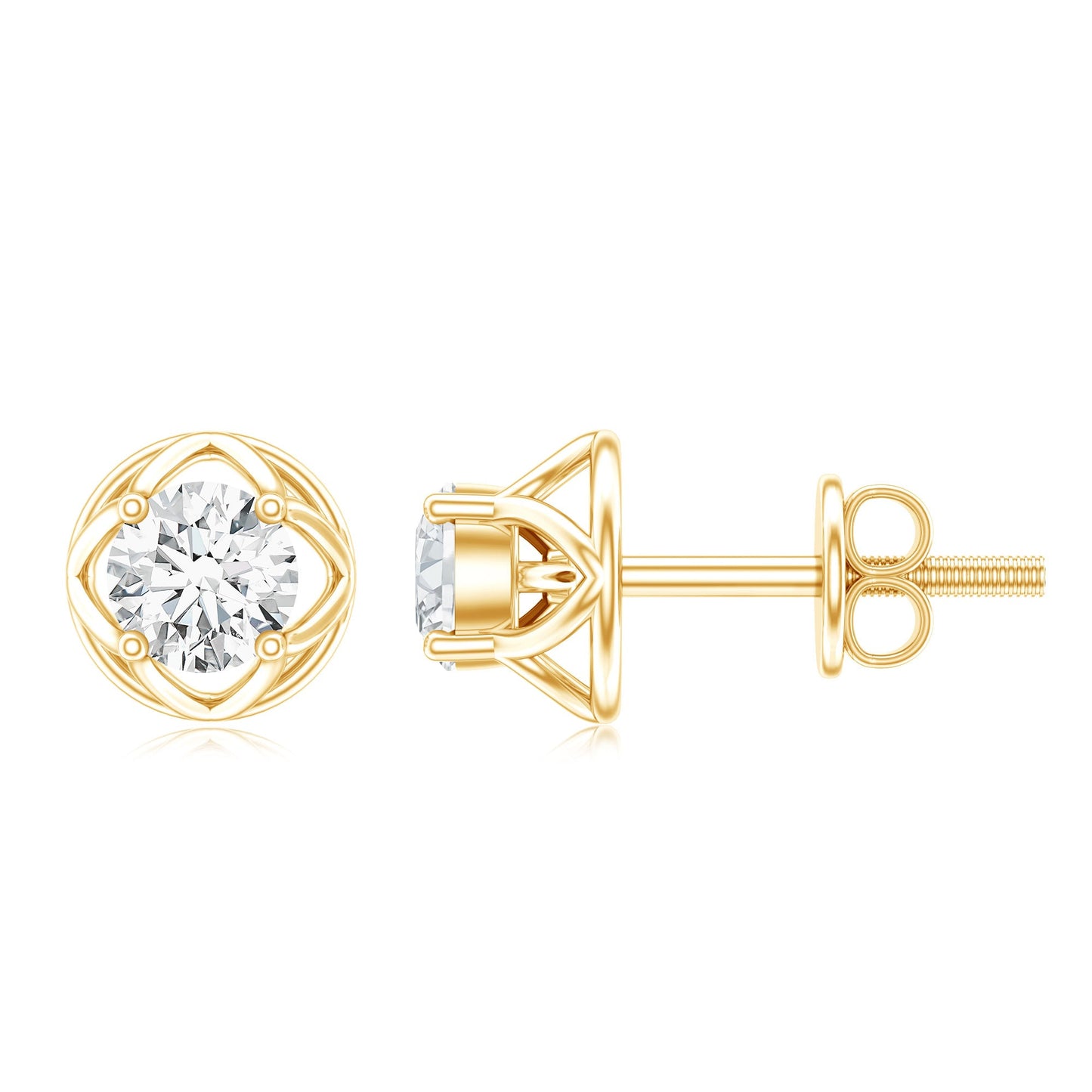 Round Lab Grown Diamond Solitaire Floral Stud Earrings