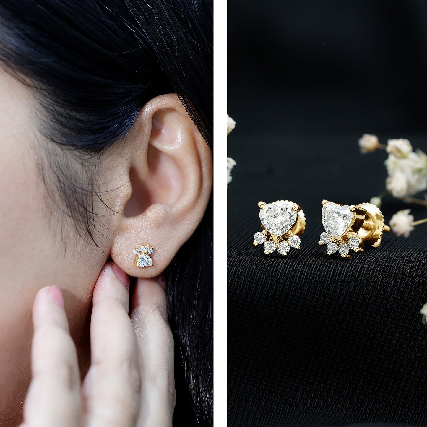 Natural Diamond Paw Stud Earrings for Women