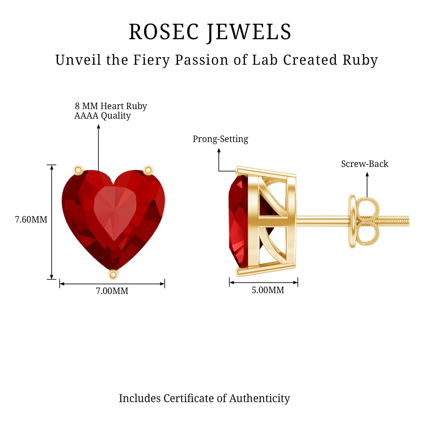 Heart Shape Lab Created Ruby Solitaire Stud Earrings