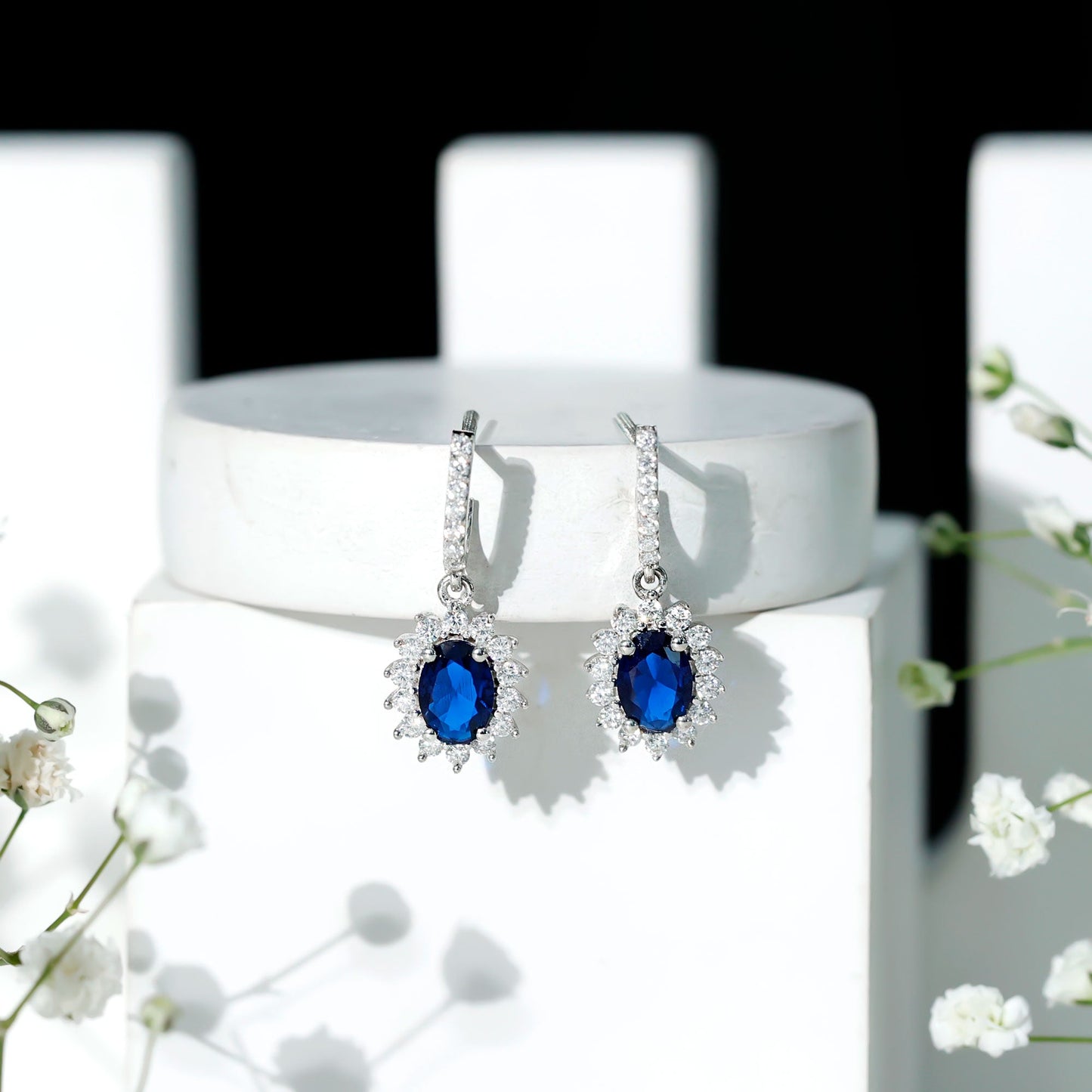 Women's Lab Grown Blue Sapphire Princess Diana Inspired Earrings