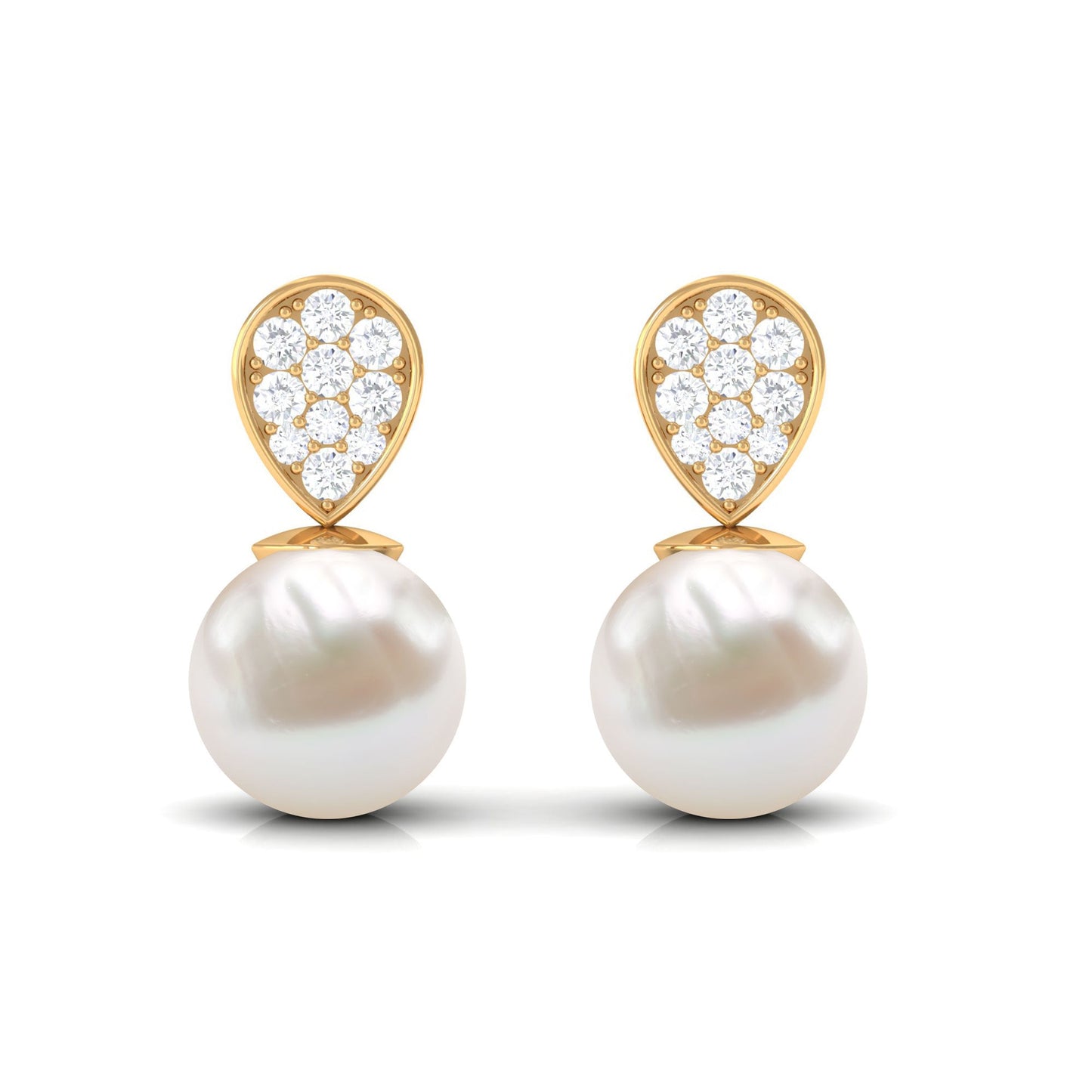 Real Freshwater Pearl and Diamond Minimal Drop Earrings