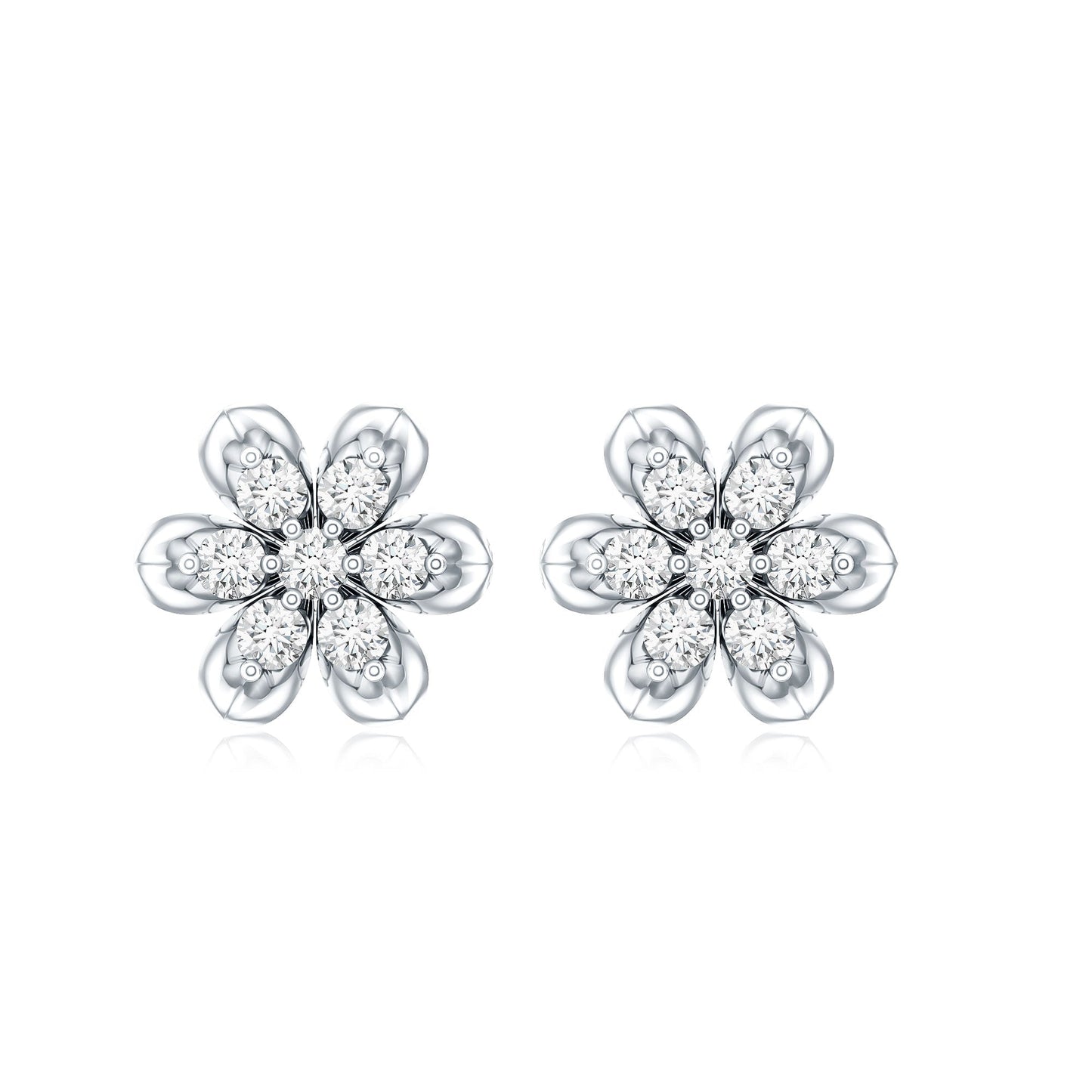 Brilliant Cut Diamond Flower Stud Earrings with Screw Back