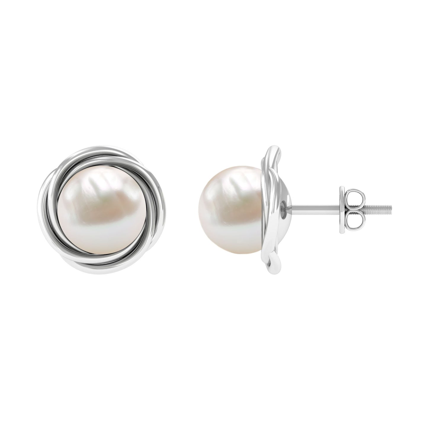 Genuine Freshwater Pearl Swirl Earrings with Screw Back