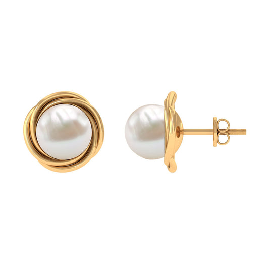 Genuine Freshwater Pearl Swirl Earrings with Screw Back