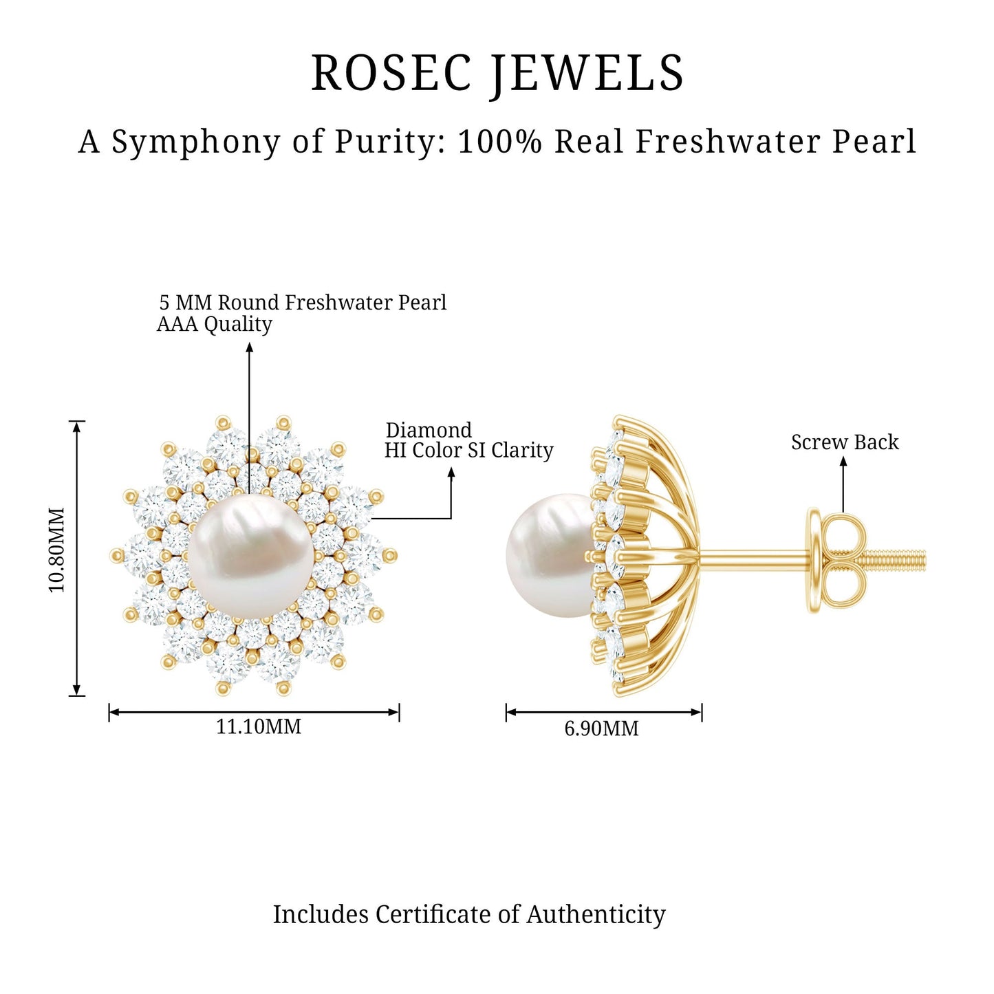 Freshwater Pearl Flower Statement Earrings with Diamond Halo