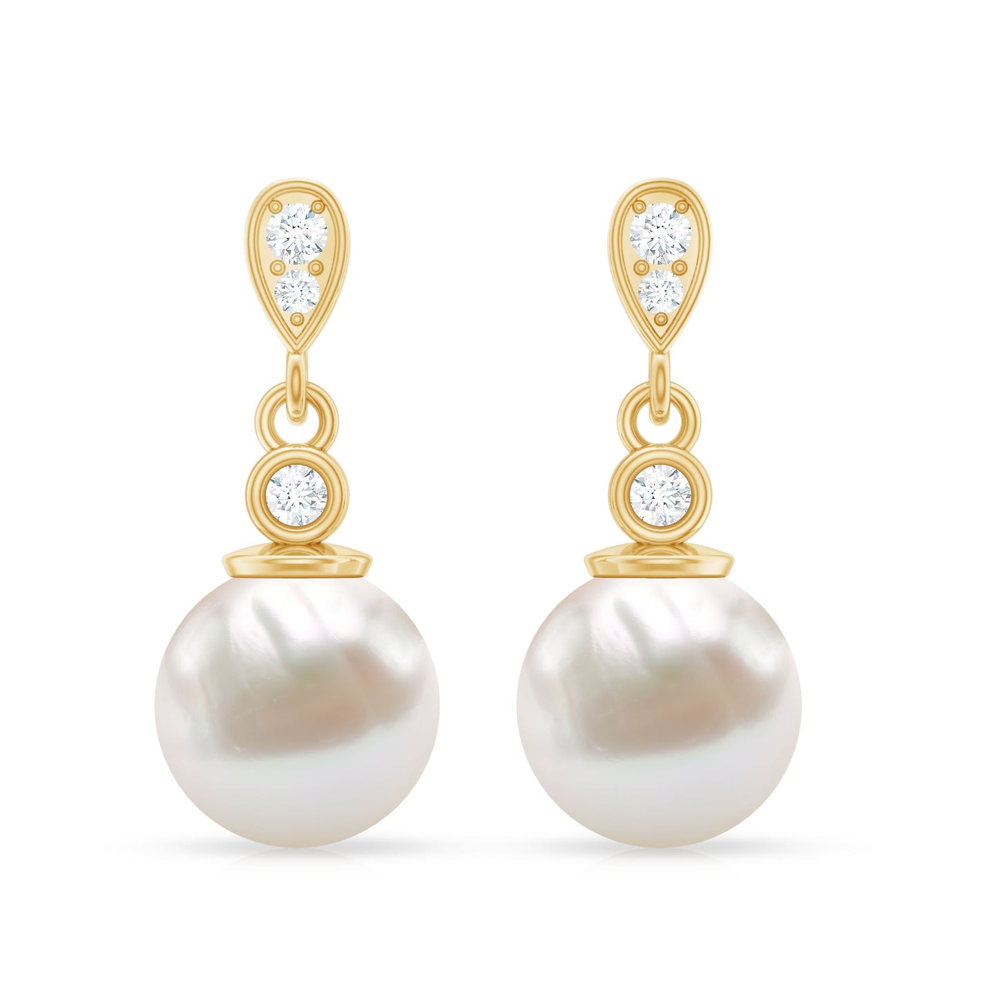 Natural Freshwater Pearl Drop Earrings with Diamond