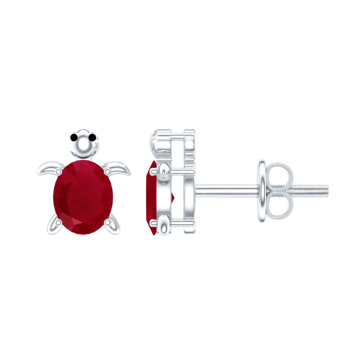 1.2 Carat Turtle Stud Earrings with Oval Cut Ruby