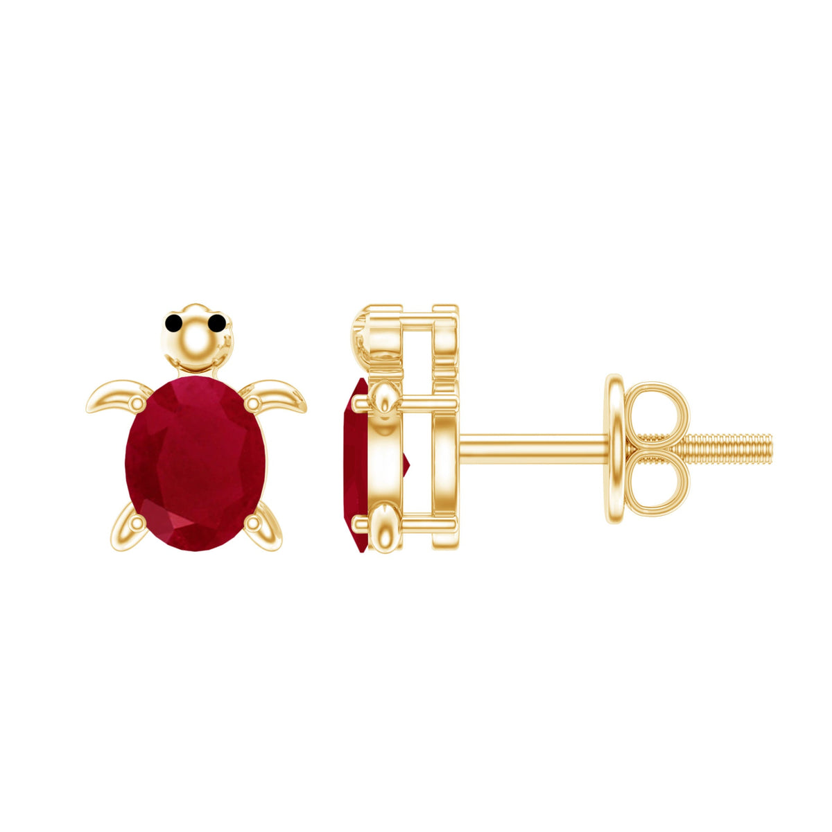 1.2 Carat Turtle Stud Earrings with Oval Cut Ruby