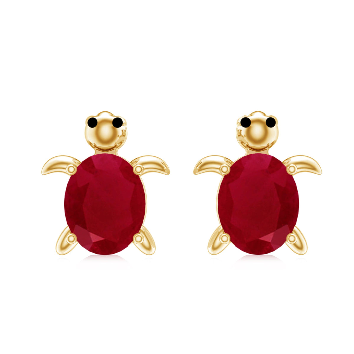 1.2 Carat Turtle Stud Earrings with Oval Cut Ruby