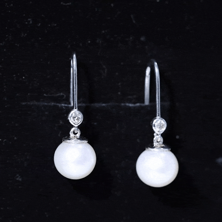 Real Freshwater Pearl Drop Earrings with Diamond