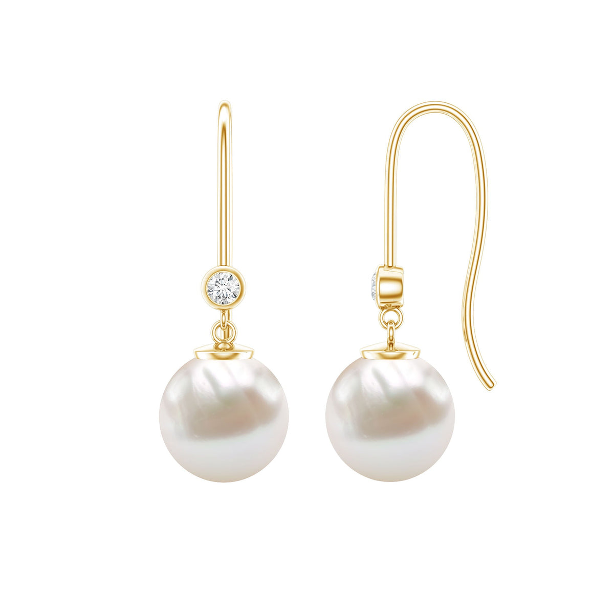 Real Freshwater Pearl Drop Earrings with Diamond