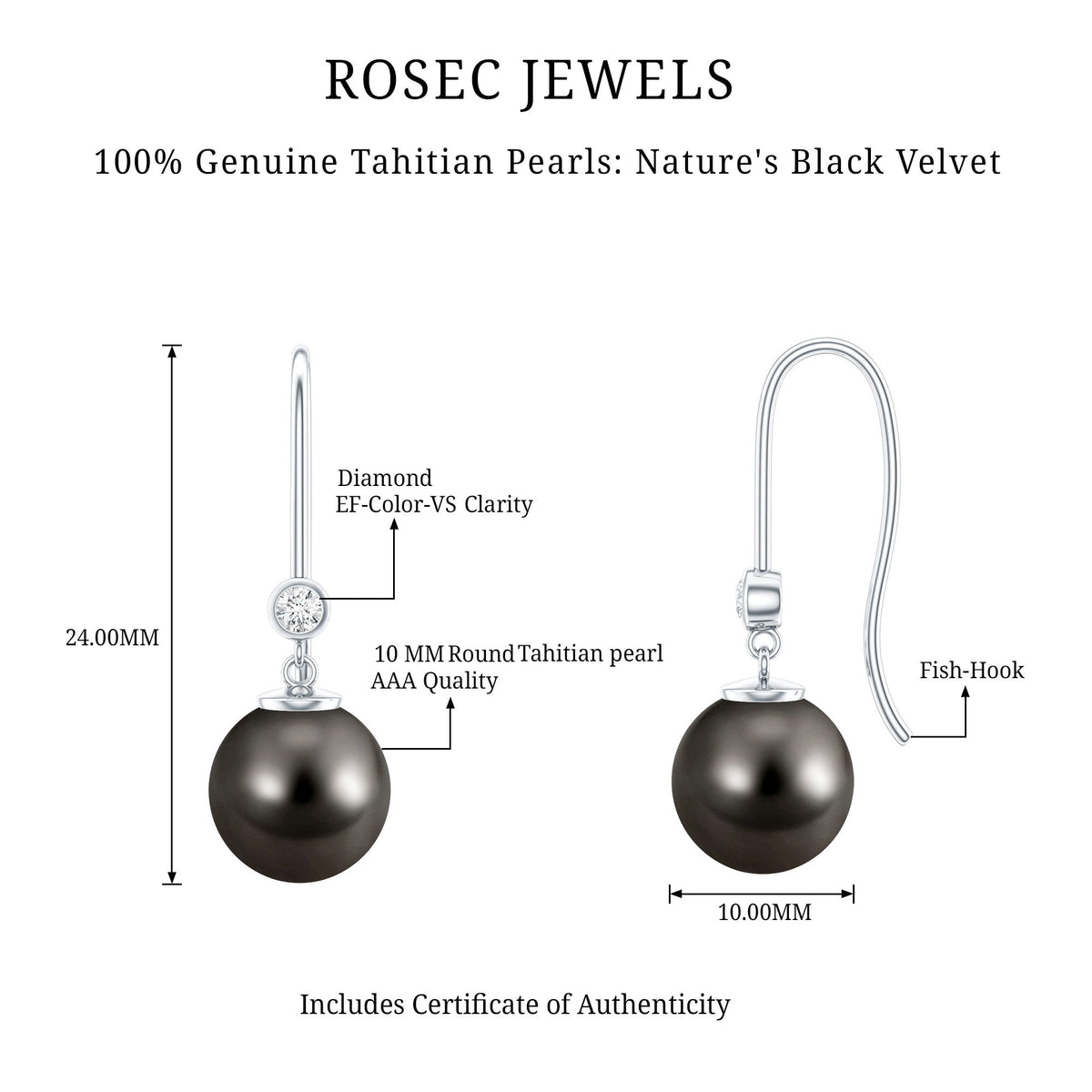 16 Carat Tahitian Black Pearl Dangling Earrings with Diamond