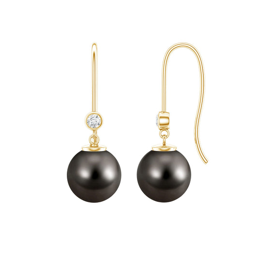 16 Carat Tahitian Black Pearl Dangling Earrings with Diamond