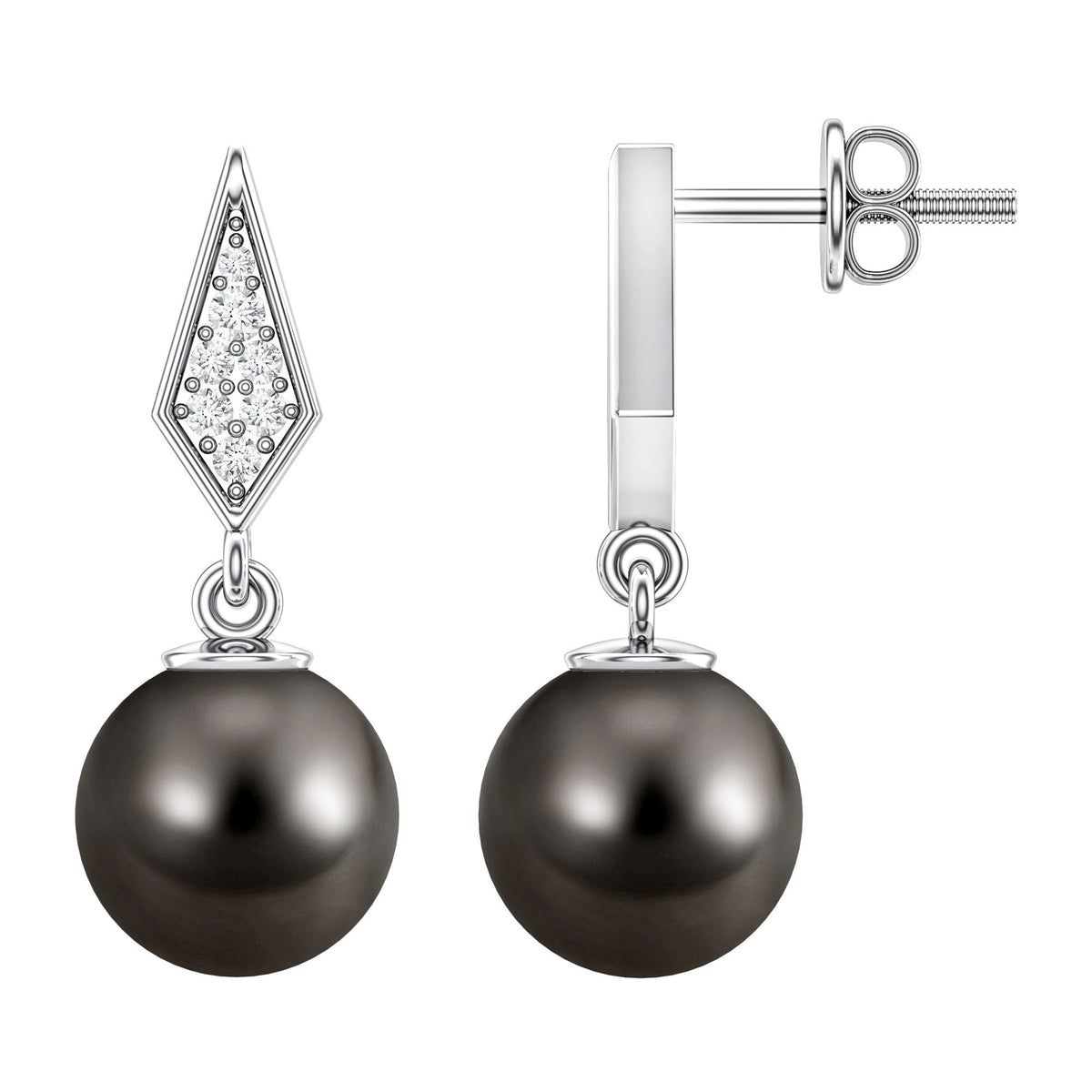 Art Deco Inspired Tahitian Pearl and Diamond Drop Earrings