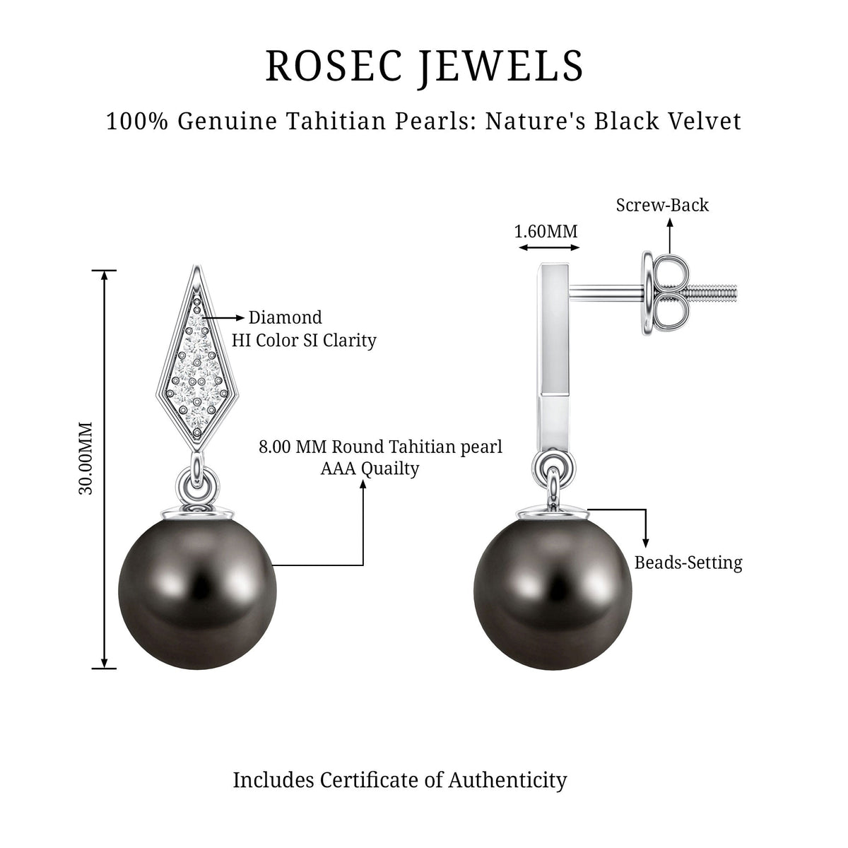 Art Deco Inspired Tahitian Pearl and Diamond Drop Earrings