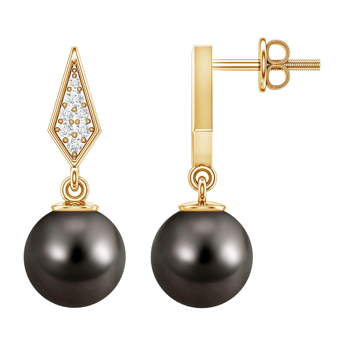Art Deco Inspired Tahitian Pearl and Diamond Drop Earrings