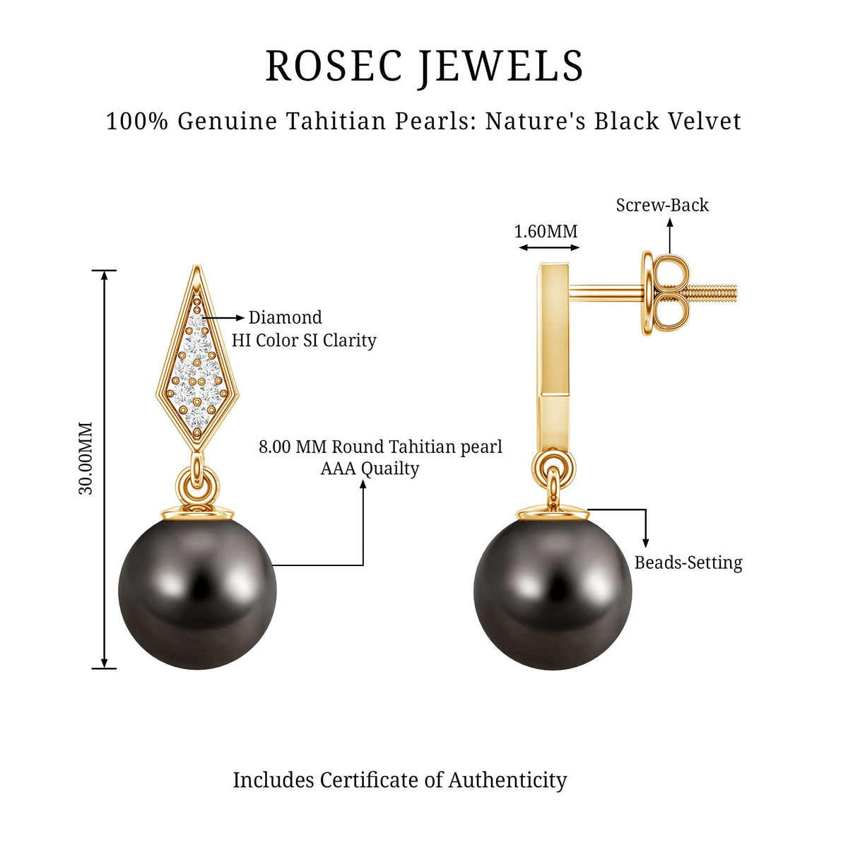 Art Deco Inspired Tahitian Pearl and Diamond Drop Earrings