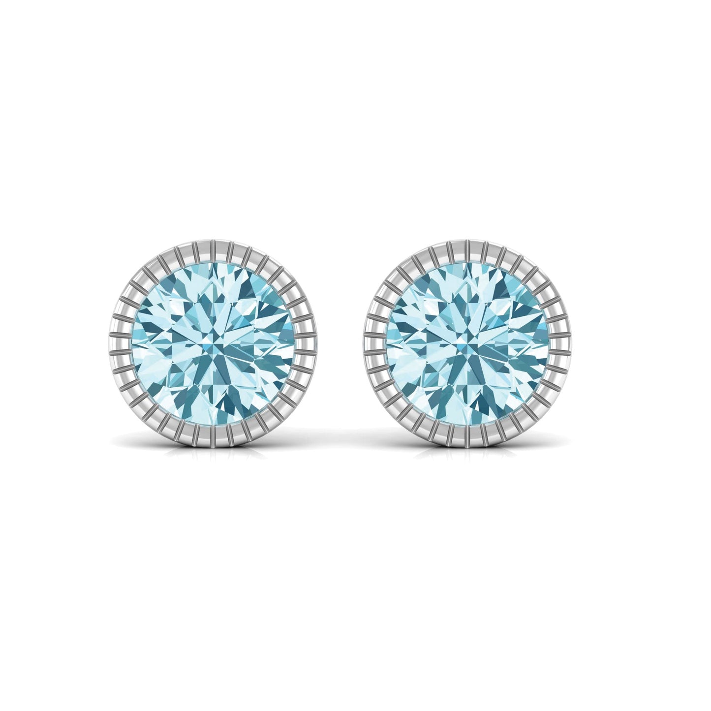 1.6 Carat Round Cut Aquamarine Martini Stud Earring