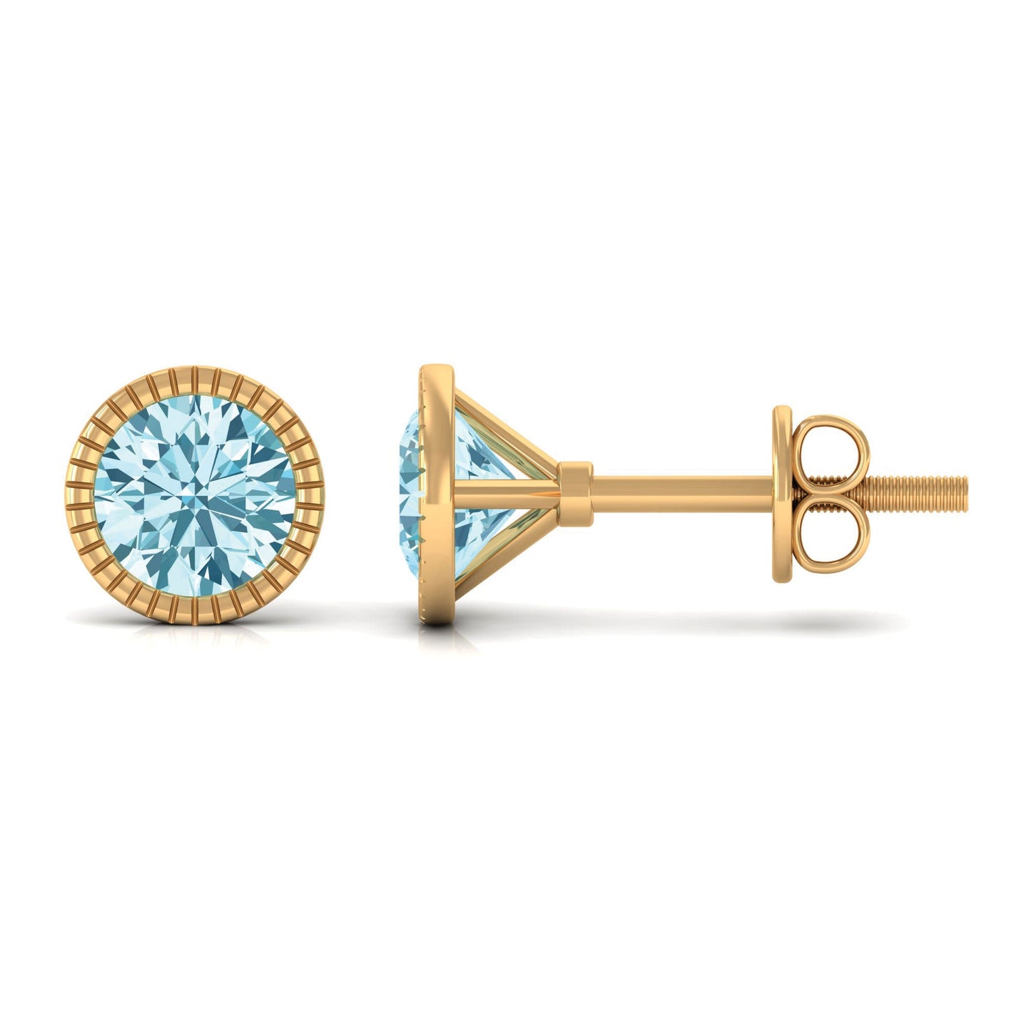 1.6 Carat Round Cut Aquamarine Martini Stud Earring