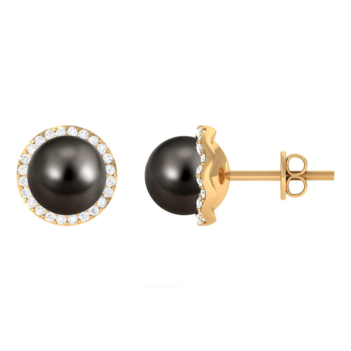 15 Carat Black Pearl and Diamond Halo Stud Earrings