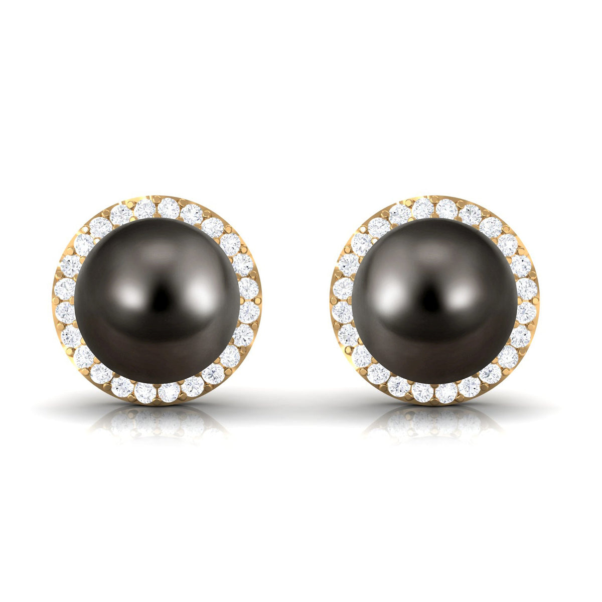 15 Carat Black Pearl and Diamond Halo Stud Earrings