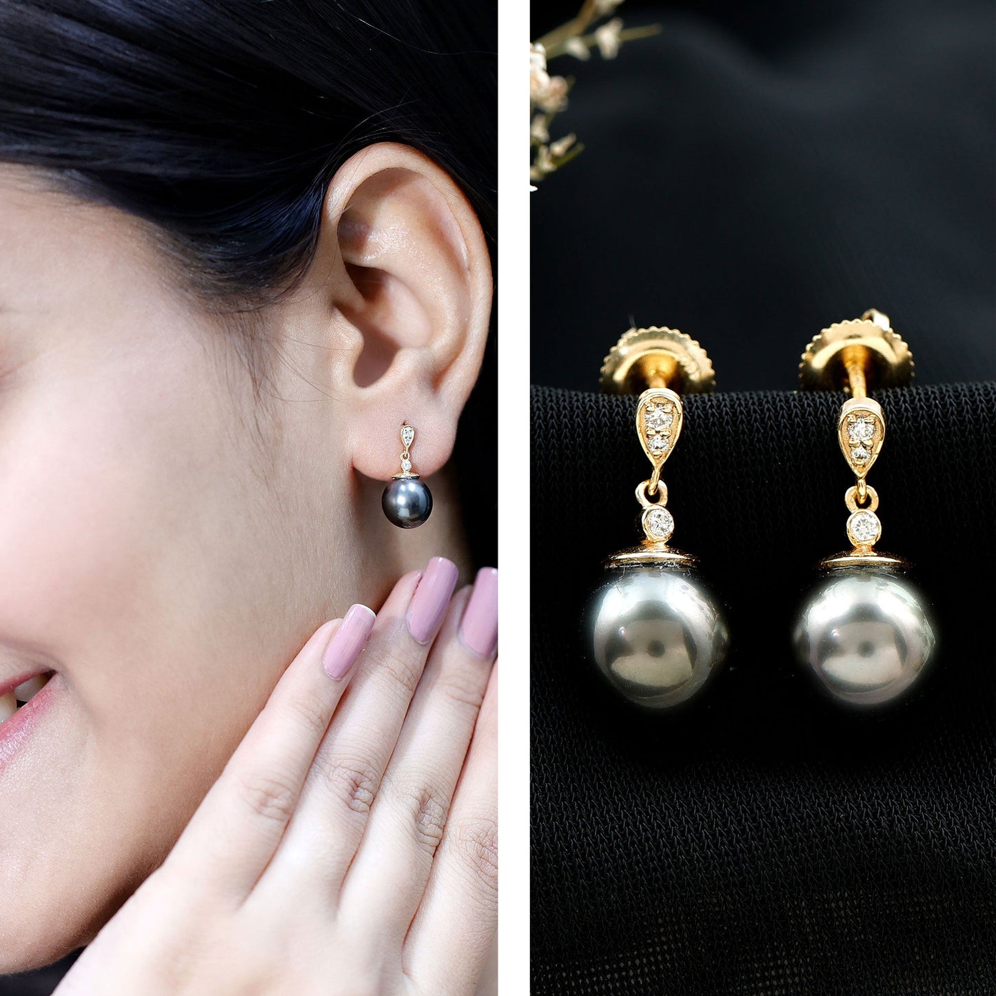 15 Carat Tahitian Pearl Drop Earrings with Diamond