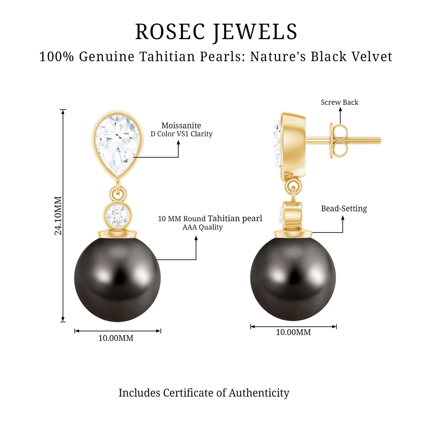 Certified 16 Carat Cultured Tahitian Black Drop Earrings for Women